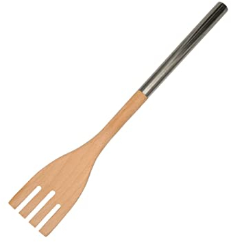 Fackelmann 30373 - Tenedor de cocina grande de madera de haya y mango de acero inoxidable, tenedor para servir o mezclar, madera, acero inoxidable, 34 x 6 cm