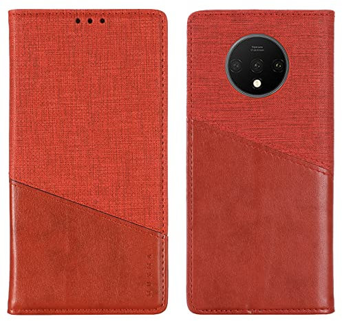 Feyten Kompatibel mit OnePlus 7T Hülle, Handyhülle für OnePlus 7T, PU Leder Klappbar Flip Case Stoßfest Klapphülle Magnet Kartenfach Tasche Schutzhülle Schutz Lederhülle für OnePlus 7T (Rot)