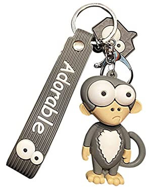 KUPOOL Porte-clés mignon singe aux grands yeux avec pendentif animal de dessin animé pour femme porte-clés cadeau breloque porte-clés porte-clés porte-clés, gris, F