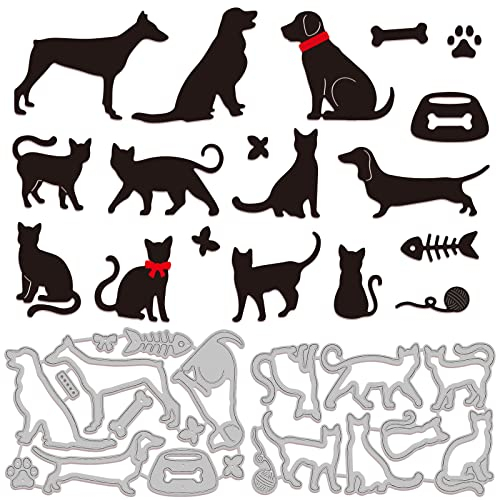 GLOBLELAND Tier Stanzformen Katzen Hunde Knochen Fisch Wolle Metall Stanzungen Prägeschablonen Vorlage für die Papierkartenherstellung Dekoration DIY Scrapbooking Album Handwerk Dekor