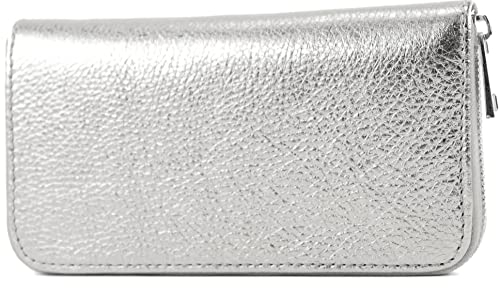 modamoda de - Silber-P02 Portefeuille pour femme en cuir véritable long, Argent métallisé, s, Format long