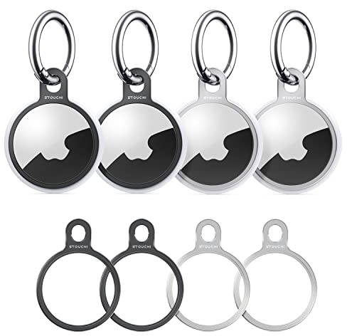[4Pack] Stouchi Schlüsselanhänger Rostfreier Stahl Case Holder Cover mit 4 Schlüsselanhänger Einfache Einrichtung Schlankes Design für Key Finder Zubehör