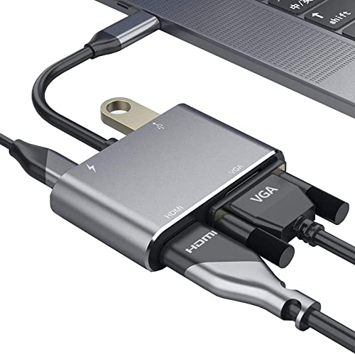 Adaptador USB C a HDMI, Adaptador VGA a USB C,HUB 4 en 1,USB C a 4k HDMI/VGA/USB 3.0/PD100w Adaptador de concentrador multipuerto de Carga para Nintendo Switch/Macbook Pro/Air/iPad Pro/DELL Xps