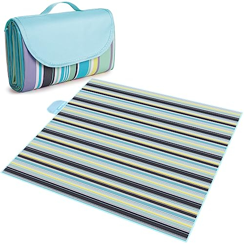 Larkumio Picknickdecke 200x200 cm, wasserdichte, waschbare Picknickdecke, Picknickdecke mit Griff, Picknickdecke, Mehrzweck-Strandmatte für Camping, Wandern, Strandpark, Blau