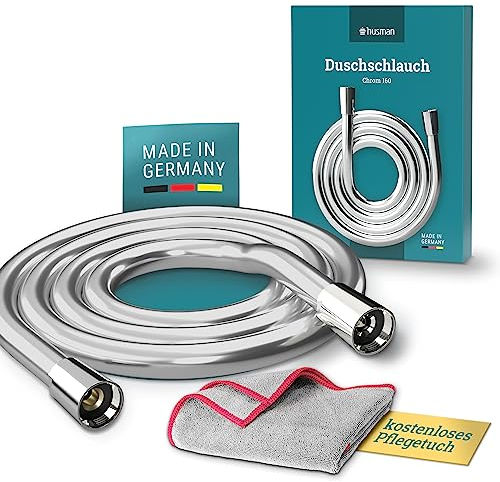 husman Duschschlauch Chrom 1,60 m | Made in Germany | Verdrehschutz | Kunststoff Brauseschlauch mit Chromoberfläche Metalloptik | elastisch flexibel kompatibel mit hansgrohe Duschkopf