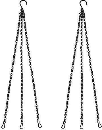 VIKY® Lot de 2 paniers suspendus en métal - Noir - Pour l'intérieur et l'extérieur - 40 cm - Avec chaîne en métal - Crochet de suspension pour mangeoire à oiseaux, plante suspendue, pots de fleurs