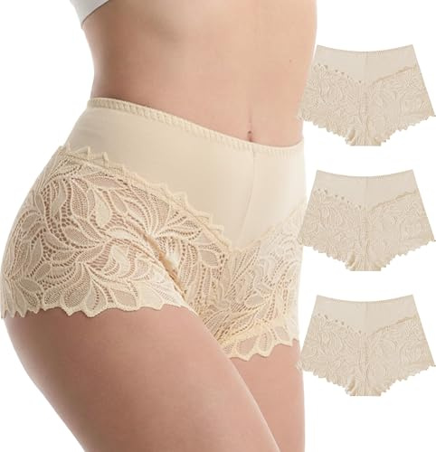TRIFOLIUM Hoch geschnittene Culottes aus transparenter floraler Spitze mit elastischem Baumwollstoff für Frauen, hoher Bund
