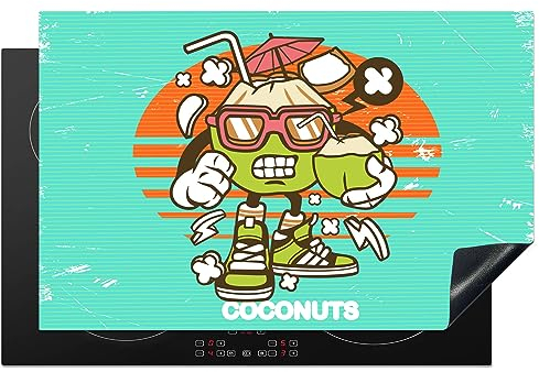 Protège-plaque à induction - Plaque Protection Vitrocéramique Induction - Vinyl - Noix de coco - Verres - Rétro - 81.2x52 cm - Couvre Plaque de Cuisson - Accessoires de Cuisine