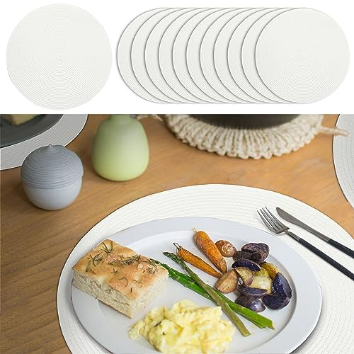 Platzmatte 12er Set | 100% Polypropylen rund weiß Ø 38 cm | Tischset in Spiraloptik abwaschbar (1 x 12er Set Tischset rund weiß)