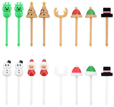 Bekecidi 16 Stück Weihnachts Essenspieße, Weihnachtsbaum Obstgabel, Mini Zahnstocher Sets, Kinder Bento Deko Gabel Partyzubehör Zubehör für Kuchen, Dessert