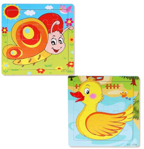 XJYHUE Holzpuzzle Tafel, 2 Stück Holzpuzzle Holzspielzeug für Kinder, Holzbrett Tier Doodle für ab 3 Jahre Kinder, Montessori Spielzeug, Ente Schmetterling Spielzeuge für Kinder und Kinder aus Holz