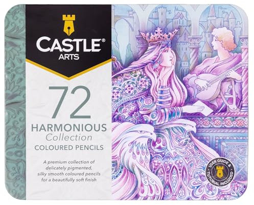 Castle Art Supplies Juego de 72 Lápices de Colores Harmonious | A base de cera, lápices de colores de núcleo blando para la mezcla de expertos | Paleta única para artistas adultos | Presentación lata