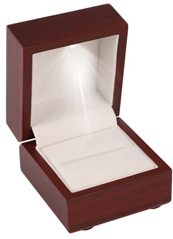 MOOKEENONE Holz-Geschenkbox für Ringe, Ohrringe, mit LED-Licht, Ringetui, Schmuckdisplay für Antrag, einfach in Ihre Tasche zu passen