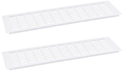 sourcing map Air Vents Cover, 2Pcs 600 x 150mm - Aluminum Alloy Mesh Air Return Vent Cover, Rectangle Louvered Ventilation Grille for Shoe Cabinet Wardrobe (White)