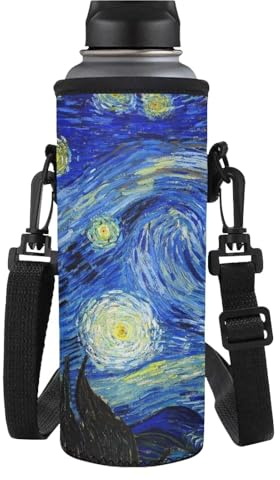 HUGS IDEA Van Gogh - Funda para botella de agua con estampado de noche estrellada azul, bolsa de neopreno aislado para botella de agua