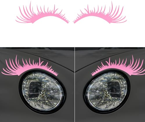 Nouiroy 2 Stück Auto Wimpern Aufkleber für Scheinwerfer Wasserdicht Rosa Auto Aufkleber Vinyl Aufkleber Niedliche Auto Dekoration Aufkleber Auto Außen Zubehör (Rosa)