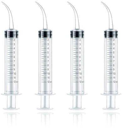 JRYXDS 4 Pezzi Siringa, Con Punta Curva Per La Cura Dei Denti Siringhe 12 Ml, Laboratorio, Cura Degli Animali Domestici Per Pulizia Delle Cure Dentistiche