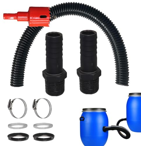 aeaean Guego de Conexión para Barril de Lluvia Contiene Manguera de Goma de 50 cm, Abridor de Agujeros Buen Sellado A Prueba de Fugas Conexión de Manguera de Barril de Lluvia Pasamuros Deposito Agua