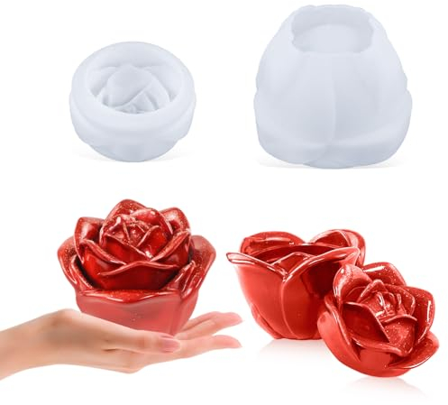 FineInno Moule Silicone Bocaux Fleurs avec Couvercle 3D Rose Moule Résine Époxy de Boîte Moulage Bijoux Rangement pour DIY décoration d'intérieur, conteneurs de Bonbons