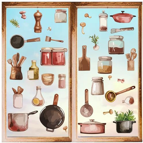 craspire 8 Stil Großer Wandaufkleber Für Die Küche Esszimmer Fensterdekoration Selbstklebendes Vinyl Zitate Zum Thema Essen Kochen Pfanne Gewürze Abziehbilder Zum Abziehen Und Aufkleben