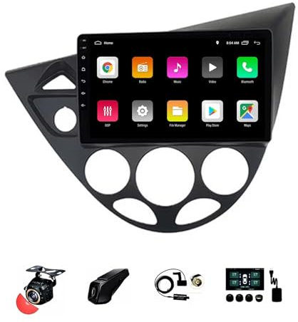BOJONTN 9 Pulgadas Android 13 Doble DIN Radio de Coche para Ford Focus MK1 1998-2004 con CarPlay inalámbrico GPS Navi Cámara de Respaldo Controles del Volante Bluetooth(T3[2+32G])