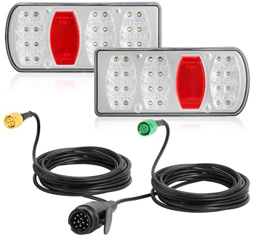 SPARKMOTO Feux de Remorque Led 12V 24V Avec Faisceau 13 Broches 5.5M Câblé Avec Connecteur Baïonnette 5 Broches,Kit Feux Arrière Éclairage Remorque 13 Broches