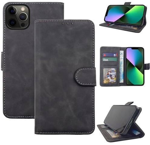 EKAM Case for iPhone 12 Pro Max 6.7-Inch, Premium PU Leather Wallet Case Flip Cover [RFID Blocking][Card Holder][Shockproof TPU][Stand Function] Book Style Case for iPhone 12 Pro Max (Black)