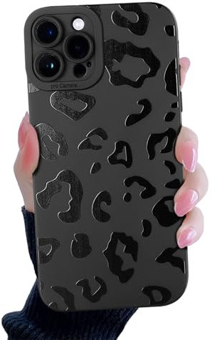 Compatible for iPhone 12 Pro Max Black Leopard Case, Cute Cheetah Pattern Design for Women Girls, Soft TPU Slim Profile, Anti-Slip Shockproof Protective Girly Cover