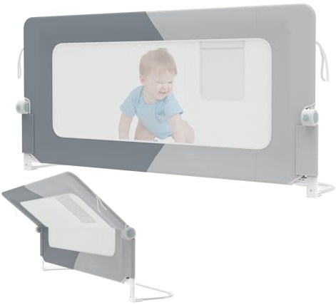 FIVMEN Bettgitter 180cm Rausfallschutz Bett Höhenverstellbar Kinder Bettschutzgitter Zusammenklappbar um 180 Grad Babybettgitter Kinderbettschutzgitter für Kinderbett Elternbetten, Spleißen Grau