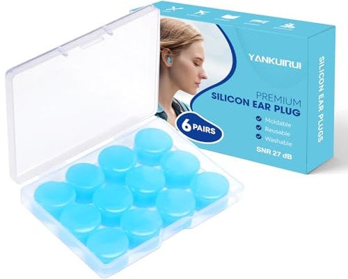 Silicone Ear Plugs for Sleeping, 6 Pairs 27dB Re-Usable Waterproof Noise Cancelling Premium Moldable Ear Plugs for Sleeping, Travelling, Studying Noise Reduction Blue
