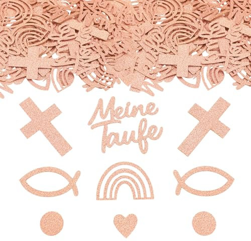 ParPix 100 Stück Taufe Deko Konfetti Groß, Glitzer Deko Taufe Mädchen Junge, Roségold Streudeko Taufe, Tischdeko Meine Taufe, Babyshower Kommunion Deko Confetti, Taufdeko Streudeko, Tauf Deko Konfetti