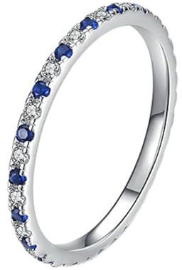 Ayoiow Ring für Frauen Weißgold 9K Rundschliff Blau Saphir Verlobungsring Damen Ring 60 (19.1)