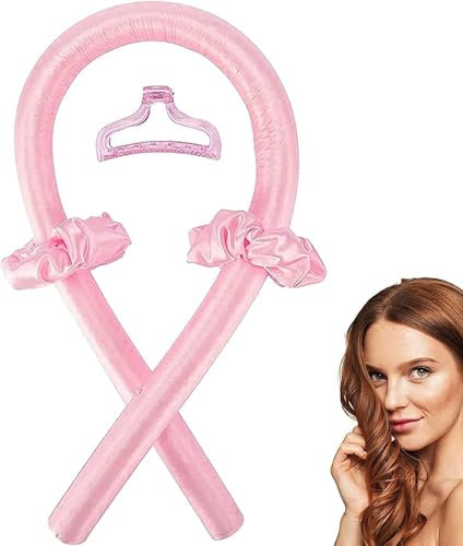 Bandeau à friser sans chaleur avec épingle à cheveux, bandeau doux pour nuit sans chaleur, Bigoudis en satin pour cheveux courts et longs Boucles sans chaleur (Rose)