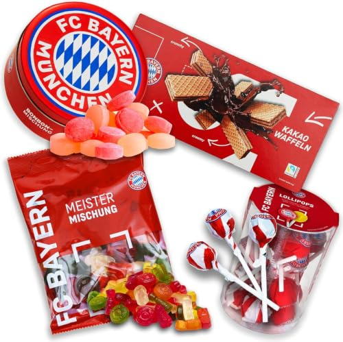 Gunz FC Bayern München Süßigkeiten Fan-Set: Gummibärchen + Waffeln + Lollipops + Bonbon