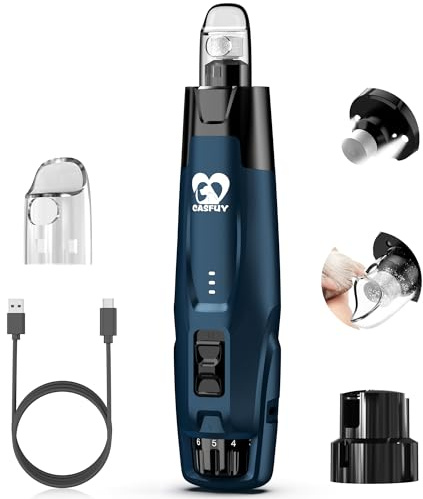 Casfuy Smart 6-Speed Dog Nail Grinder - 50% More Power Pet Nail Grinder with 2 LED Lights Quiet Rechargeable Electric Dog Nail Trimmers File Toenail Grinder for Large Medium Small Dogs & Cats