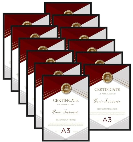 Giftgarden 12er Set Bilderrahmen A3 Schwarz | Schlichte Fotorahmen 29,7x42cm aus PVC, Wanddekoration für Wohnzimmer, Schlafzimmer, Büro