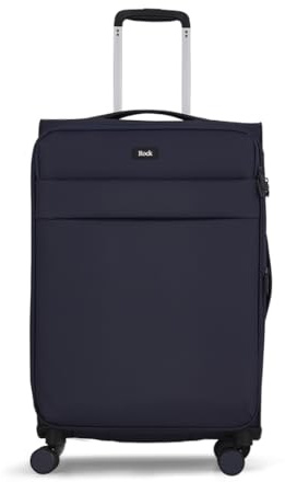 Rock Harper Medium Soft Shell Suitcase in Navy - Lightweight, Sleek & Minimalist Design - Telescopic Handle, 360 Swivel-Wheels & TSA Combination Lock - 67 x 42 x 29.5 cm 50L Capacity