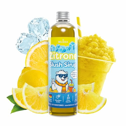Belissia Slush Eis Sirup 250ml Konzentrat | Zitrone Geschmack | sehr ergiebig in knalligen Farben (1:5) für bis zu 1,5 Liter | Glycerin frei – für Slush-Eis - Maschinen & Wassereis