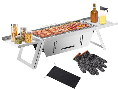 Barbecue à charbon pliable en acier inoxydable pour cuisine, balcon, pique-nique, camping, plage, camping-car, voyage