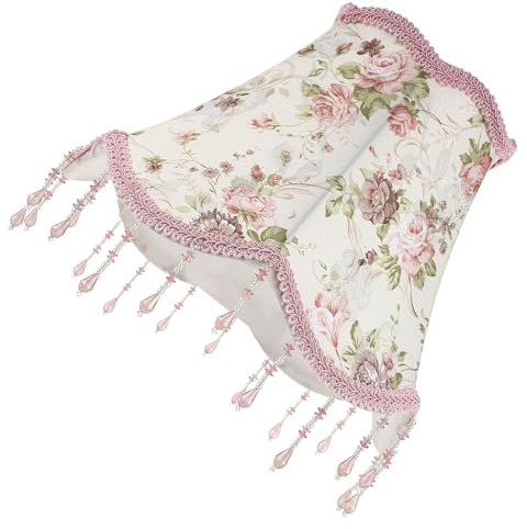 Abat-jour Vintage pour Lampe de Table E27 en Tissu Rose | Ouvertures 13cm et 25cm, avec Pendentif et Franges Colorées, Structure en Fer Couleur Aléatoire