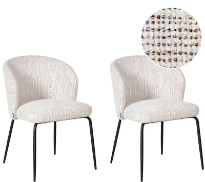 Beliani Set of 2 Dining Chairs Fabric Upholstery Padded Seat Iron Legs White and Multicolour Zana
