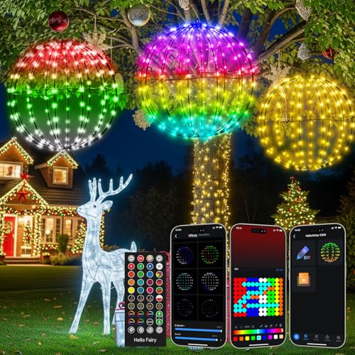 Avatar Controls Smarte Weihnachtsbeleuchtung Außen: 3x Hängende LED Leuchtkugel 30cm APP Steuerung - 324 LEDs, 16M Farben, Musik-Modus, Timer, IP44 - Innen Außen Deko