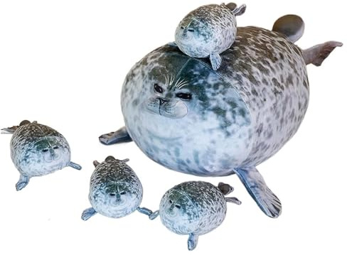 Robben Kuscheltier, 50cm Schwangere Robbe Plüschtier, Chubby Spotted Seal Pillow, Weich Stofftier Mit 4 Robbenbaby, Molliges Seelöwen Gefüllt Siegelkissen für Kinder, Freunde und Familie (50cm)