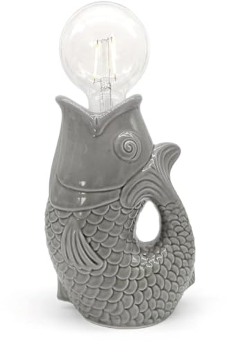 Mea-Living GmbH Lucia LED Tischleuchte Fisch, grau H:17 cm mit Keramiksockel, batteriebetrieben - Maritime Tischlampe, Lampe, Moderner Deko Stil maritim, Tierleuchte
