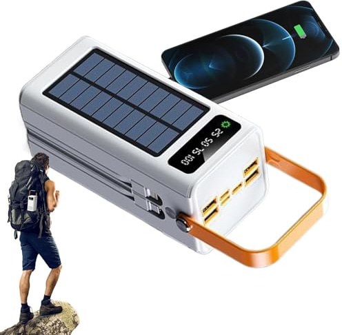 Cargador Solar 120W 50000mAh, Banco De Energía Portátil con Cables Integrados, 4 Salidas Y 3 Entradas, Batería Externa Resistente para Dispositivos Móviles En Actividades Al Aire