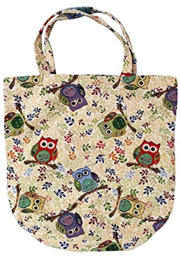 ILKADIM Einkaufstasche, Stofftasche Leinen 45 x 45cm, Motiv auswählbar, Einkaufsbeutel Gobelin-Stil (bunt Eulen)