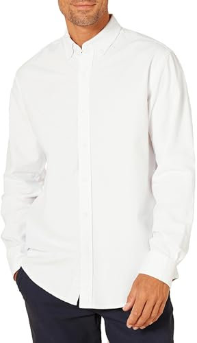 Amazon Essentials Men's Regular-Fit Long-Sleeved Oxford Shirt, White, XL
