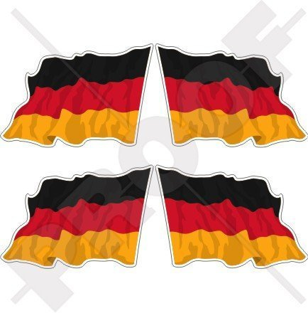 DEUTSCHLAND Deutsche Wehende Flagge Deutschland 50mm Auto & Motorrad Aufkleber, x4 Vinyl Stickers (Links - Rechts)