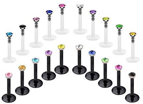 FECTAS 20 Stück 16 Gauge klarer Lippenstecker, flexibel, Piercing, Ohrpiercing, Labret, Piercing, Schmuck, 6/8/10 mm, Kunststoff, Zirkonoxid