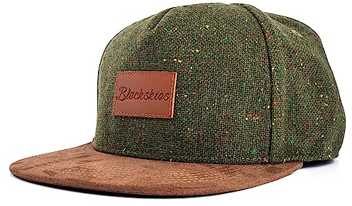Blackskies Obsidian Snapback Cap Schwarz Weinrot Braun Grau Wildleder Unisex Baseball Mütze Wolle, Obsidian - Grün-Braun, Einheitsgröße